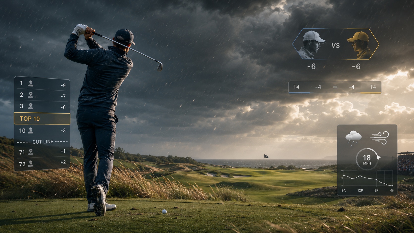 Golf w zakładach — cut, matchupy, top 10, dead heat i wpływ pogody